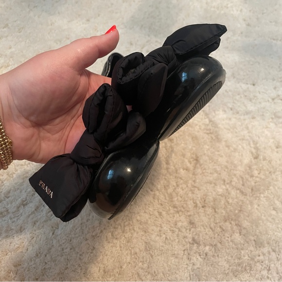 Prada Sport Black Patent Leather Nylon Bow Detail Scrunch Ballet Flat Size 37.5 - Picture 13 of 13